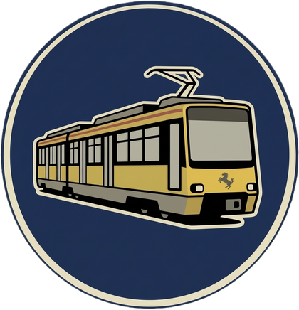 UPSI - Stuttgart Logo: Stadtbahn-Wagen in einem Rundabzeichen